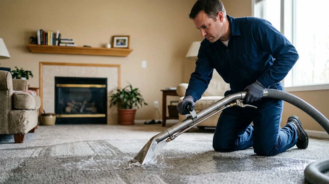 Water damage restoration technician working near Orion, IL